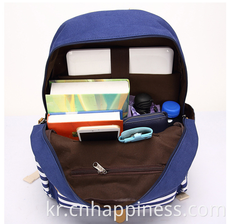 Amazon Hot Sale 접이식 USB 충전 Unisex School Bag Navel Blue Cotton Cotton Backpack Bag Set